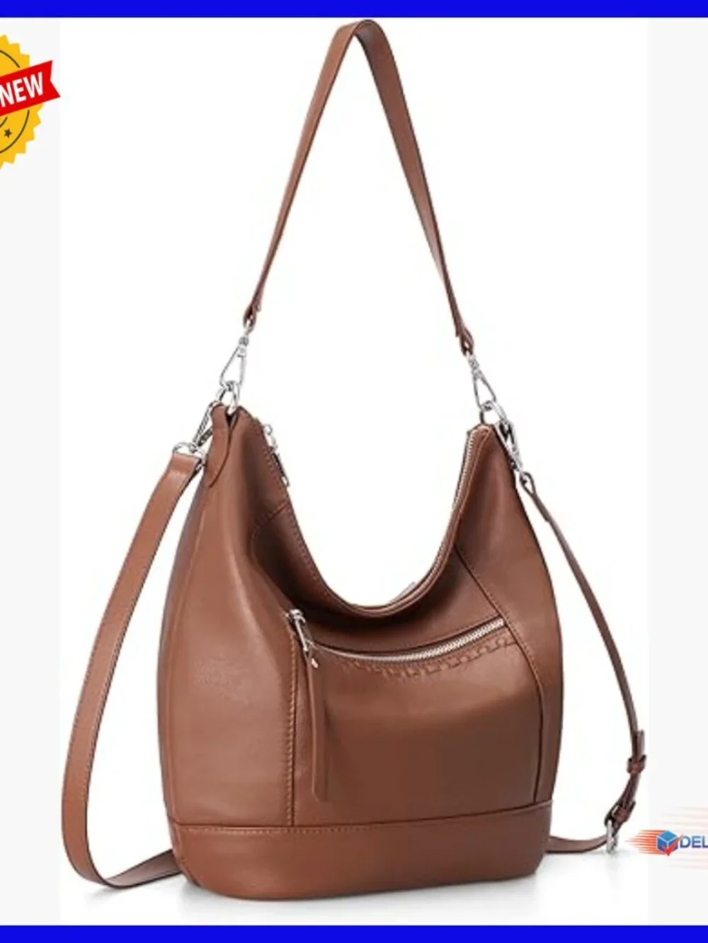 Genuine Leather Hobo Crossbody Bag with Removable Straps, Lightweight